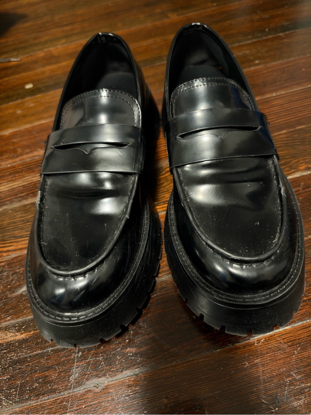 Women’s Black Leather Penny Loafers - Sleek Dress Casual